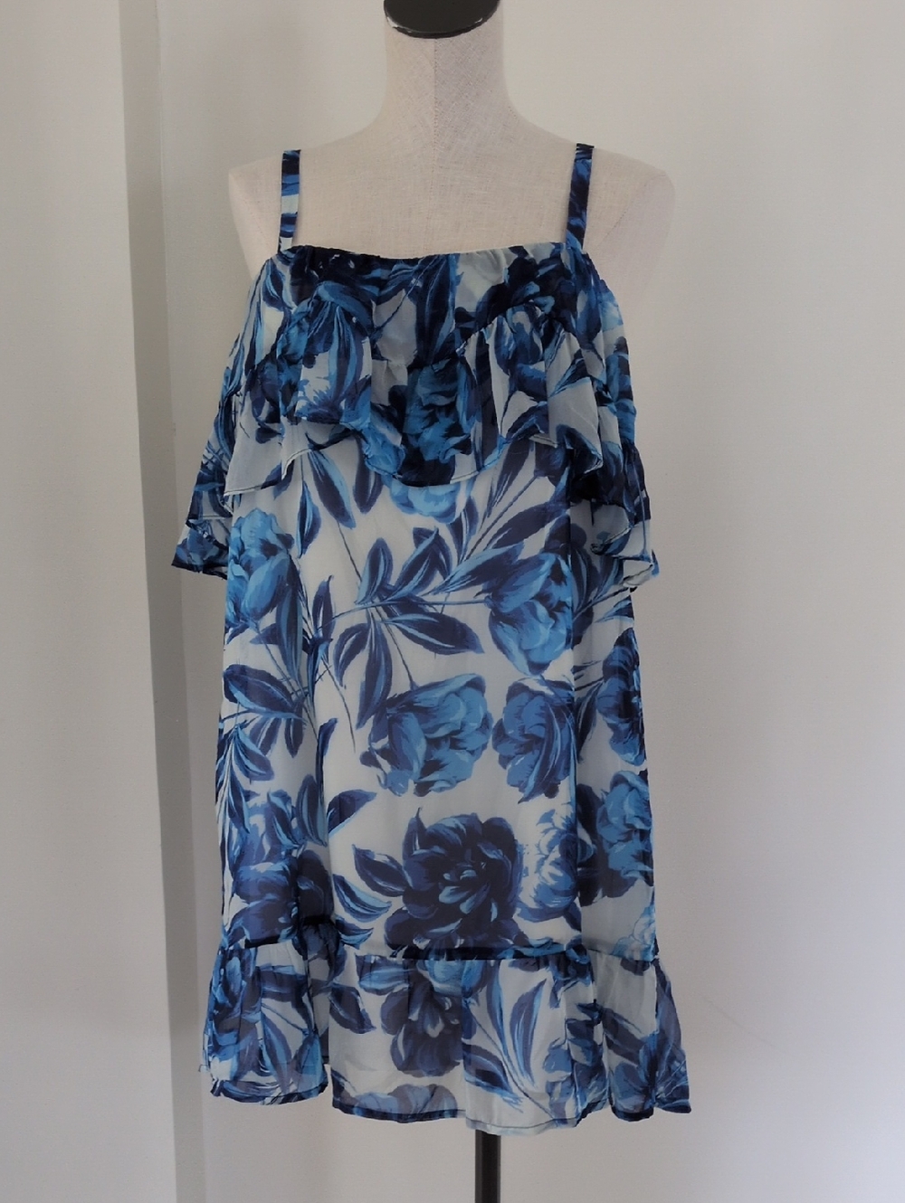 JustFab Blue Floral Ruffle Mini Dress